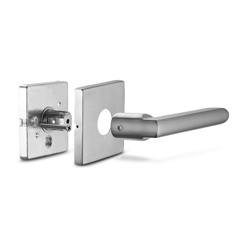 Berlin Modisch Entry Lever Door Handle Lock and Key Slim Square Locking Lever Set [for Front Door or Office] Reversible for Right & Left Sided Doors Heavy Duty â€“ Satin Nickel Finish - Image 3